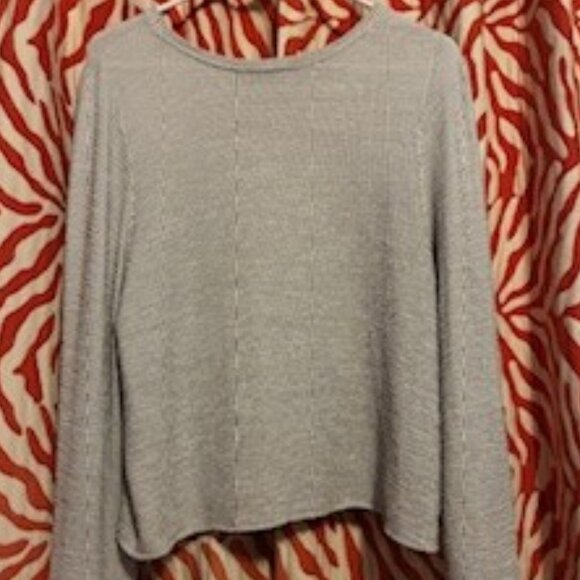 ZARA Top, Light Gray with Bell Sleeves sits at waist, Cotton Rayon blend, Small - Picture 3 of 9